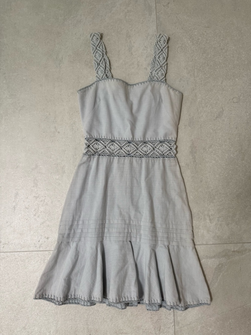 Jonathan Simkhai Light Gray Crochet-Trim Mini Dress